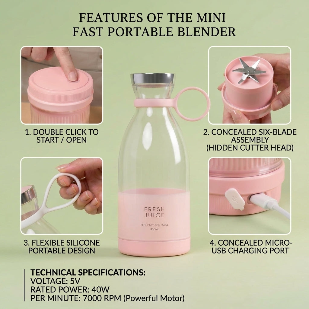 Portable  Electric 6-Blade Juicer with USB Charging